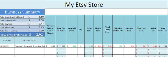 Excel Spreadsheet for Etsy Shop~ Track Inventory, Sales, and Costs